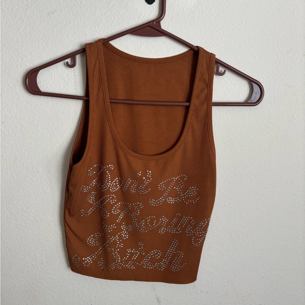 Brown Tank Top with Rhinestone Design